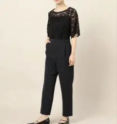 BEAUTY & YOUTH レース×ダブルクロス 5分袖 オールインワンのサムネイル