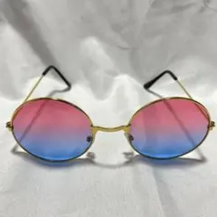 新品 ピンク ブルー レンズ ラウンド 丸サングラス 丸メガネ　伊達メガネ 海外