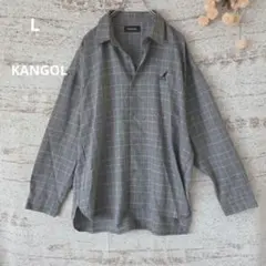 【KANGOL】 長袖シャツ L グレンチェック 刺繍ロゴ オーバーサイズのサムネイル