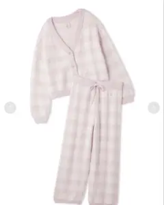 ジェラピケ　チェック柄カーディガン&ロングパンツセット