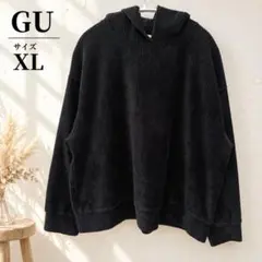 GU コーデュロイ プルパーカー 黒 L オーバーサイズ 長袖 フーディー 秋冬