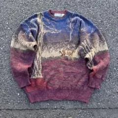 90s グランデーションニット 鹿刺繍 菅田将暉 セーター y2k 両面プリント