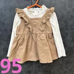 コーデューロイチュニック　長袖カットソー　花柄　ブラウン×ホワイト　９５