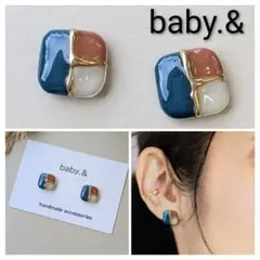 ハンドメイドピアス イヤリング 小ぶり レジン ブルー 秋色【№013】