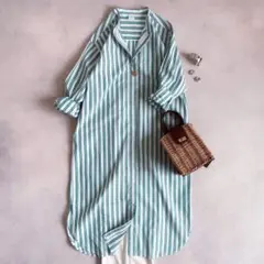 美品▲アーバンリサーチドアーズ ストライプ シャツワンピ ロング 羽織り 春夏