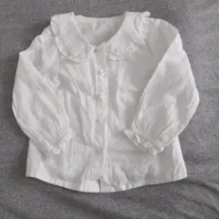 ホワイト フリル付き長袖シャツ　4Y