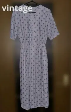 [vintage] 昭和レトロ　ドット柄　プリーツ　ロングワンピース