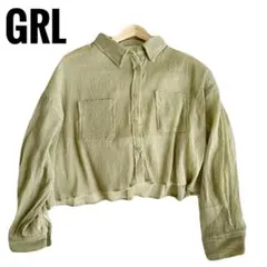 美品 GRLグレイル 楊柳シフォンシアーショート丈シャツグリーン緑 フリーサイズのサムネイル