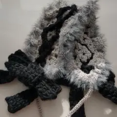 編み物　ヘッドドレス　リボン　ダークコア　かぎ針編み