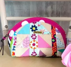 ハンドメイド パッチワーク ポーチ 北欧風 レトロポップ 化粧ポーチ