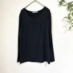 【日本製】和紙混 透かし編み襟 カットソー 黒 リドル ロングTシャツ M Lのサムネイル