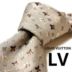 LOUIS VUITTON GOLDモノグラム花柄 ベージュ　肉厚シルクネクタイ