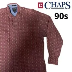 90s CHAPS ラルフローレン 総柄 BDシャツ ボルドー Lサイズ 古着