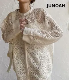 JUNOAH ノーカラーレースシャツ　ＸＬ