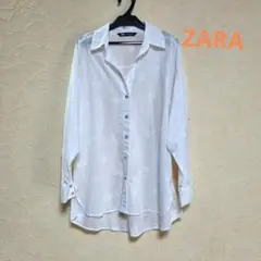 値下げZARA　刺繍入りホワイト長袖シャツ 　コットン100%