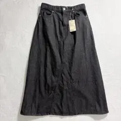 新品✨無印良品/木の実から作ったカポック混デニムＡラインスカート/ブラック/XL