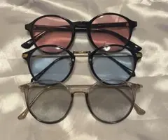 伊達メガネ/サングラス　3点セット ピンク ブルー グレー