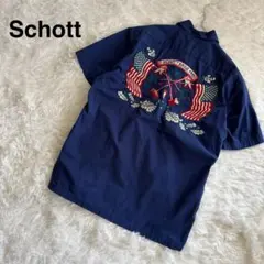 Schott ショット半袖ワークシャツ N.Y.C. 刺繍 ネイビー　Sサイズのサムネイル