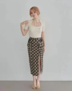 andmary Anna check long skirt S