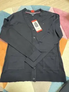 【新品】Tommy Hilfiger カーディガン Mサイズ 紺　ロゴ刺繍