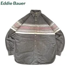 90s Eddie Bauerヘビーコットン ストライプネルシャツL古着
