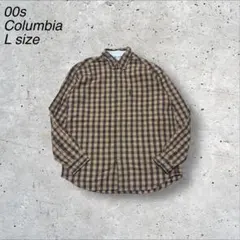 古着ビンテージオールドコロンビア00s00年代Lチェック柄シャツブラウン茶