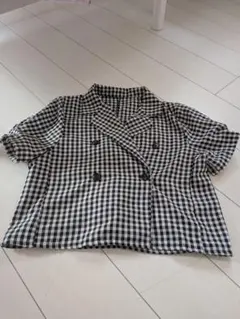 GRL ギンガムチェック柄ショート丈[cu351] ダブルジャケット 半袖 Mのサムネイル