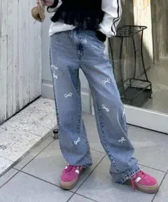 Alley パールリボン付きデニムパンツ