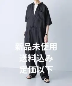 かぐれ 新品タグ付き リネンハーフスリーブオールインワン アーバン