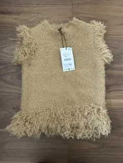ZARA フリンジニットベスト Sサイズ ベージュ