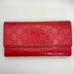 GUCCI　グッチ　二つ折り長財布　GG柄　シマ　　レッド　レディース