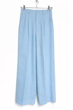 GU カラースラックス ワイドパンツ ライトブルー L センタープレス