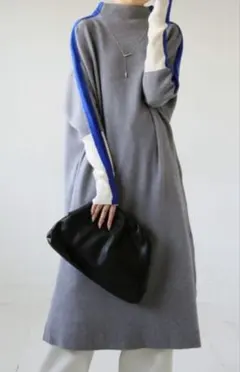 antiqua グレー 配色ニットワンピース