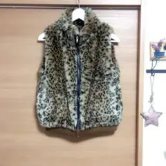 【美品】ファー ベスト ヒョウ柄 アニマル