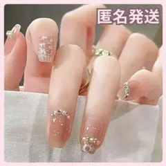 ちゅるんピンク マグネット ガラスフレンチネイルチップ 韓国風 綺麗