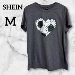 SHEIN 【M】サッカーボールハートTシャツ 半袖グレー　ユニセックスデザイン