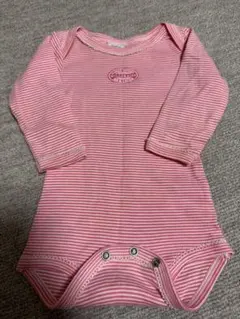 プチバトー　長袖ロンパース ピンク ボーダー