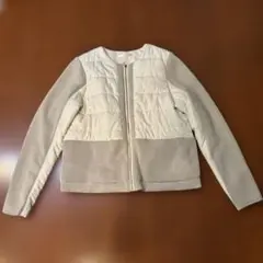 【極美品】お値下げ　ノーカラージャケット ジャンパー、ホワイト/ベージュ　F