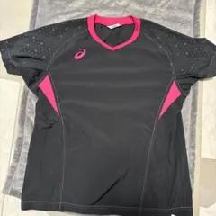 ASICS 短袖運動服 黑色/粉紅色