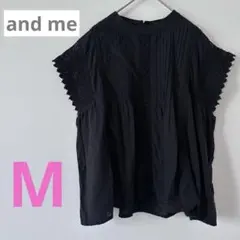 【andme】インド綿ピンタックブラウス （ブラック） Mサイズ レースブラウスのサムネイル