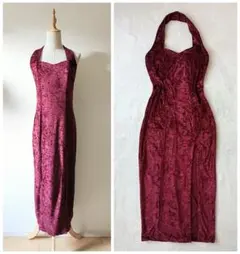アメリカ製ヴィンテージ クラッシュベロア ホルターネック ロングドレス