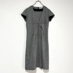 n1182【ヒロコビス】千鳥格子 ワンピース 9号 M グレー 黒