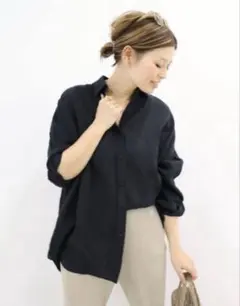 美品　ドゥーズィエムクラス　リネンシャツ　ブラック Linen シャツ（シャツ／ブラウス）｜Deuxieme Classe（ドゥーズィエム