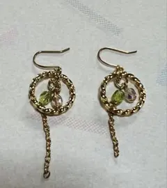 ゴールド フープピアス カラフルビーズ