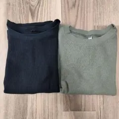 ユニクロ　ワッフル編み 七分袖カットソー M