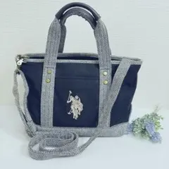 US PORO ネイビー キャンバス トートバッグ ショルダーストラップ