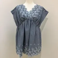 シュガースプーン レース刺繍 ストライプ ブラウス F ネイビー リボンのサムネイル