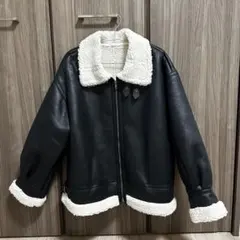 moment+ フェイクレザー ボアフェイクムートンフライトジャケットブルゾン