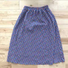 フレアスカート 青とオレンジの幾何学模様