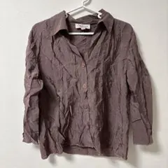 しわ加工 七分袖シャツ ブラウン　春服